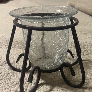 Crackle Glass Candle Holder with Metal Stand